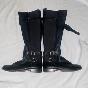 FRYE Black Leather Tall Riding Boots with Buckles